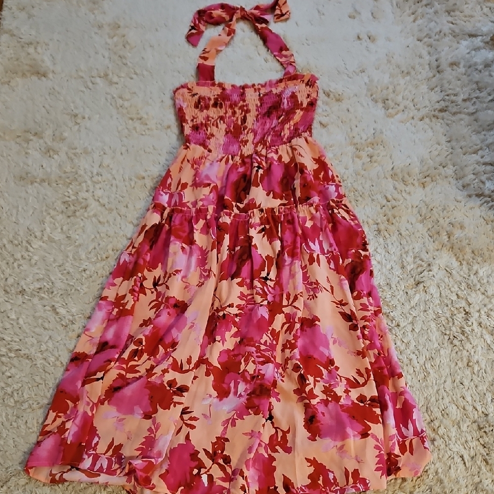 Elegant Pink Floral Maxi Dress